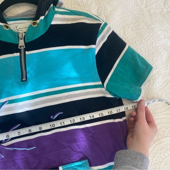 Kani size Large 80s style Surfer Stripe Kangaroo Pocket Cover Up Hooded T Shirt - Picture 7 of 9